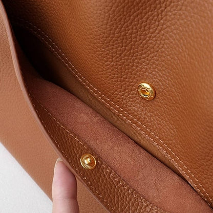 Bolso de hombro liso y unicolor de cuero genuino