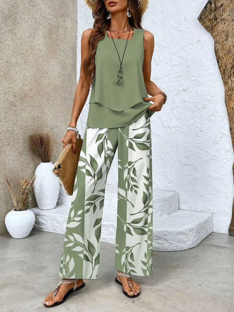 Ovelynra™ | Top sin mangas y pantalones anchos