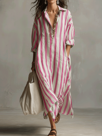Vestido Maxi Estilo Bohemio con Rayas Casual