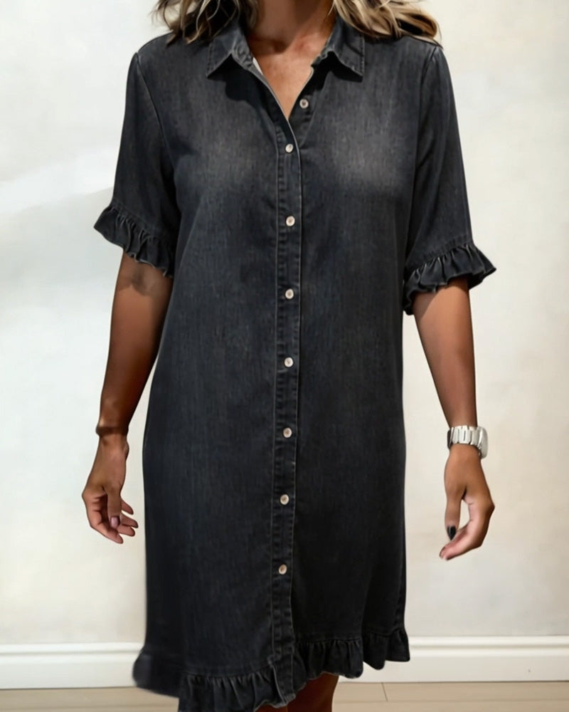 María | Vestido de Denim Cómodo con Pliegues Halagadores