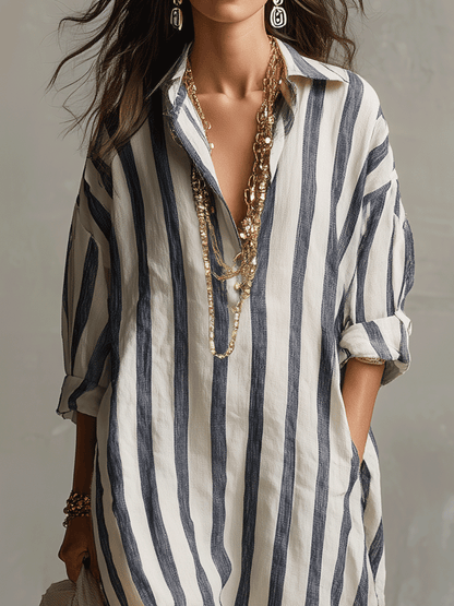 Vestido Maxi Estilo Bohemio con Rayas Casual