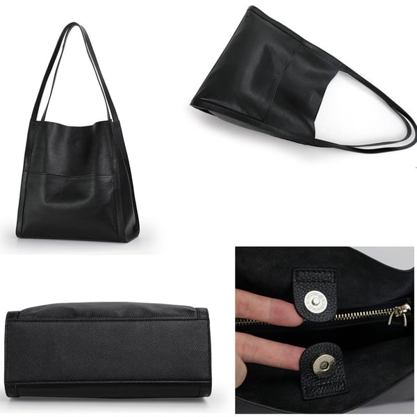 Bolso de hombro liso y unicolor de cuero genuino