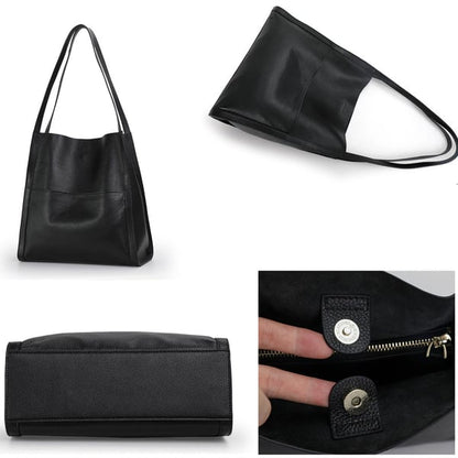 Bolso de hombro liso y unicolor de cuero genuino