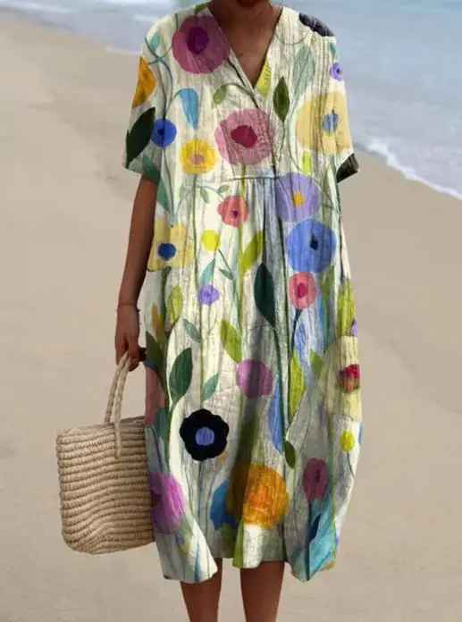 Margaret - Vibrant Floral Garden Print Flowing Dress