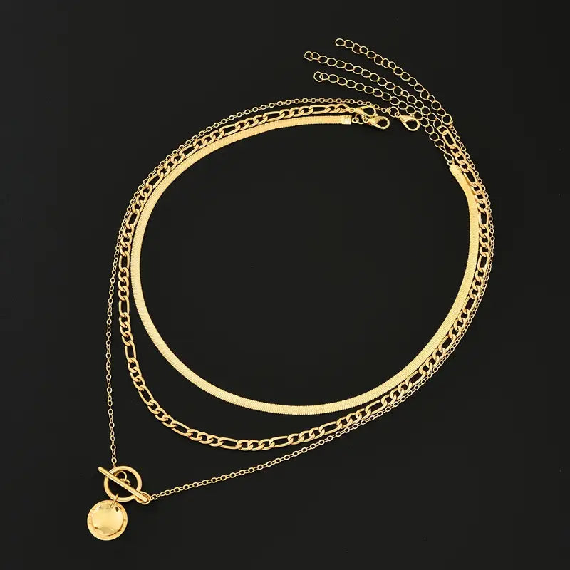 Collar de capas con monedas texturizadas Savira | Oro