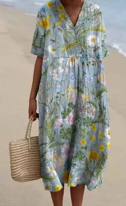 Margaret - Vibrant Floral Garden Print Flowing Dress