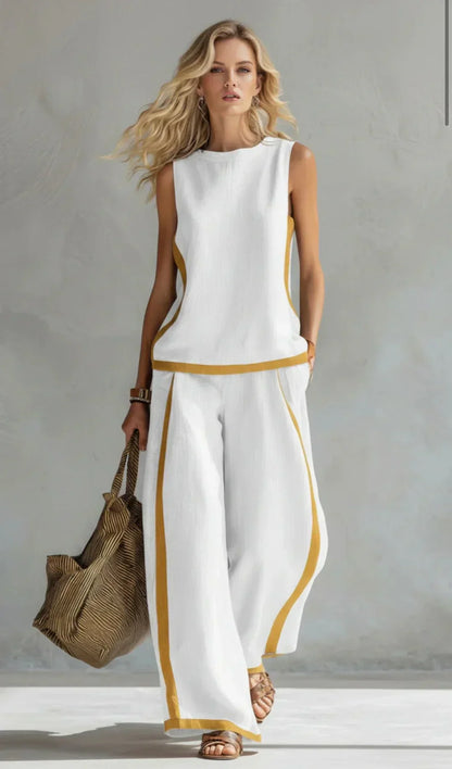 Leya | Conjunto Elegante y Casual de Chaleco y Pantalones con Acabados Bicolor