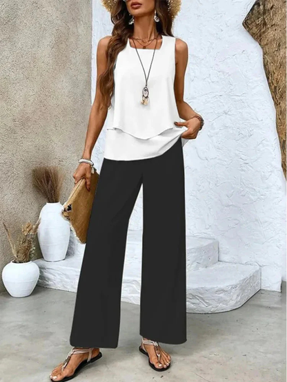 Ovelynra™ | Top sin mangas y pantalones anchos