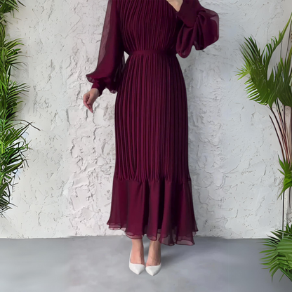 Cami - Chic French Autumn Mesh-Accented Evening Gown