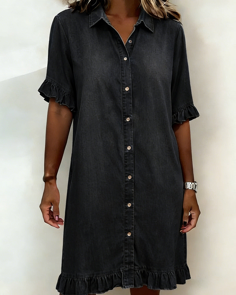 María | Vestido de Denim Cómodo con Pliegues Halagadores