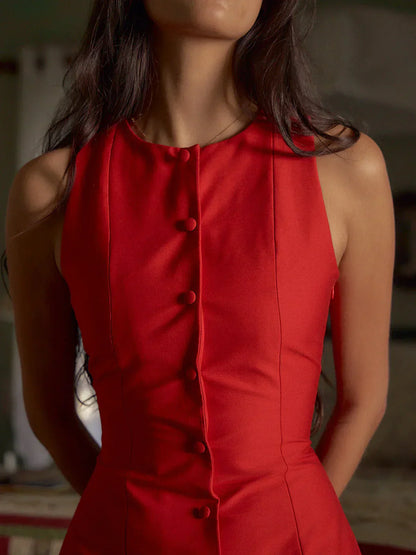 Rosa | Vestido corto sin mangas con botones delanteros