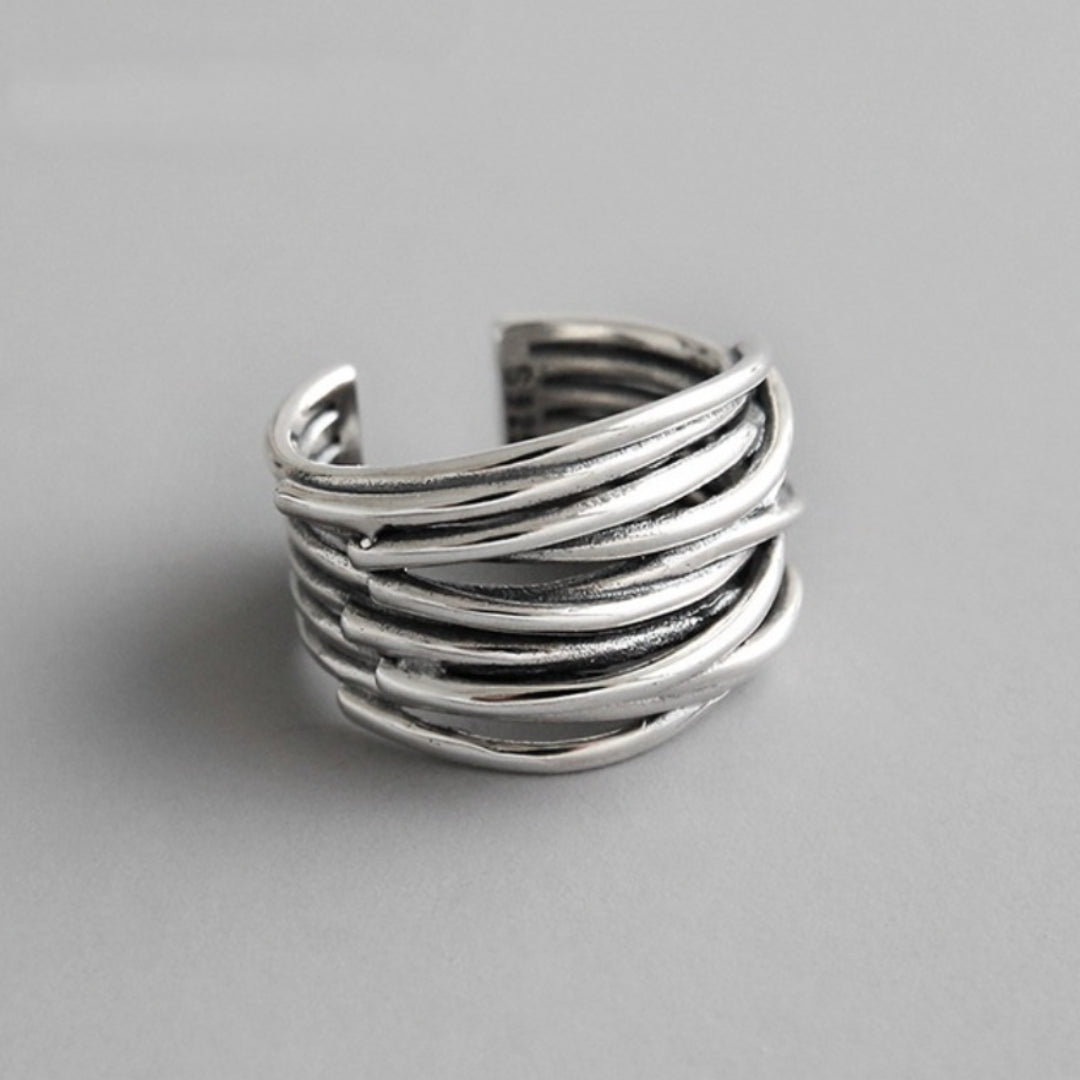 MARTA | Anillo ajustable de plata 925 con diseño en capas