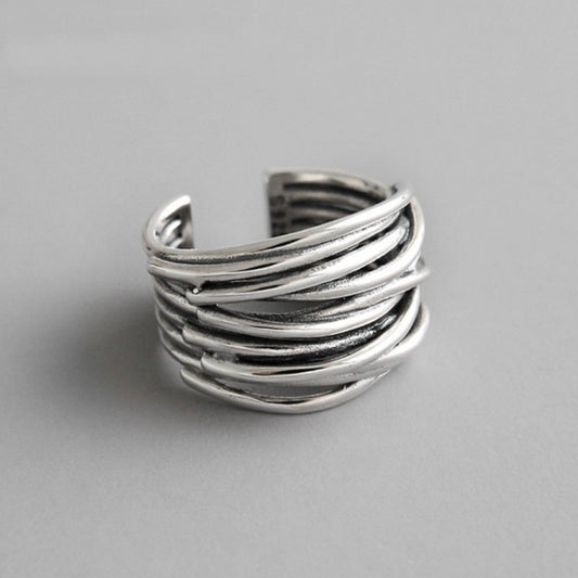 MARTA | Anillo ajustable de plata 925 con diseño en capas