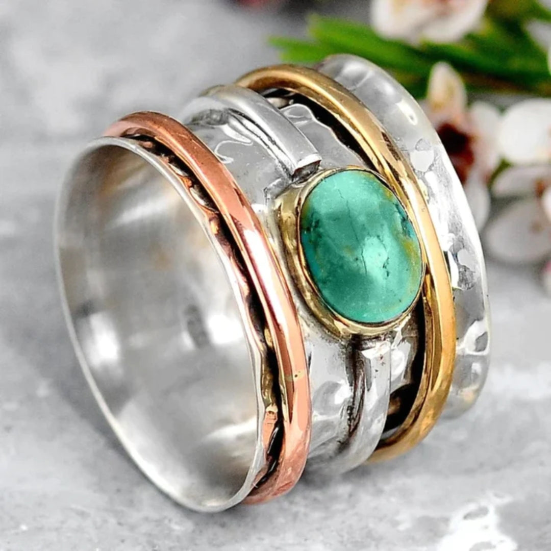 COCO | Anillo vintage dorado y plateado con turquesa