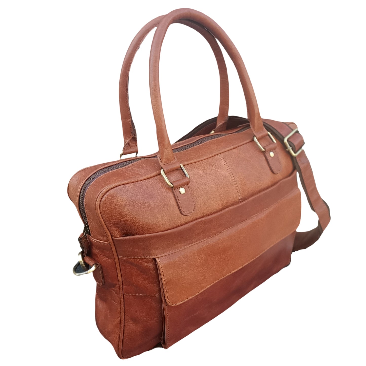 Bolso de cuero marrón para ordenador
