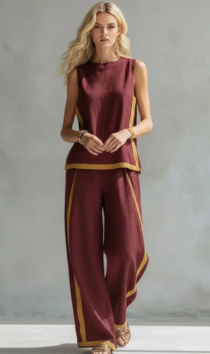 Leya | Conjunto Elegante y Casual de Chaleco y Pantalones con Acabados Bicolor