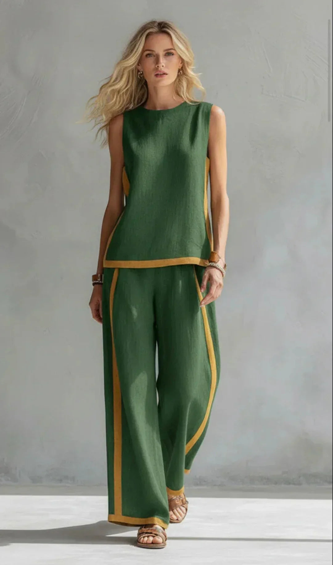 Leya | Conjunto Elegante y Casual de Chaleco y Pantalones con Acabados Bicolor