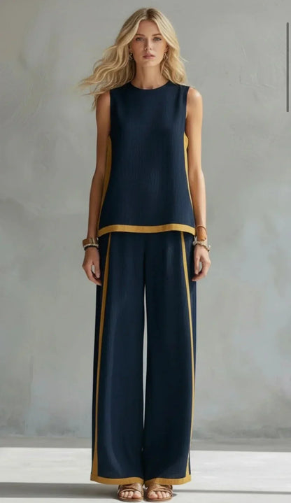 Leya | Conjunto Elegante y Casual de Chaleco y Pantalones con Acabados Bicolor