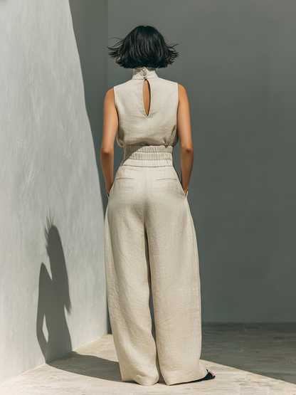 Marieta | Conjunto minimalista de blusa sin mangas y pantalón ancho