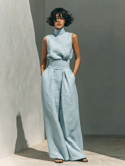 Marieta | Conjunto minimalista de blusa sin mangas y pantalón ancho