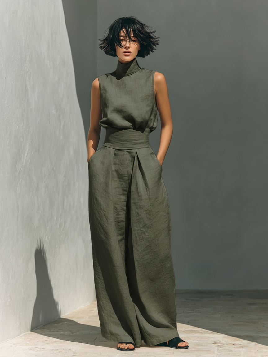 Marieta | Conjunto minimalista de blusa sin mangas y pantalón ancho