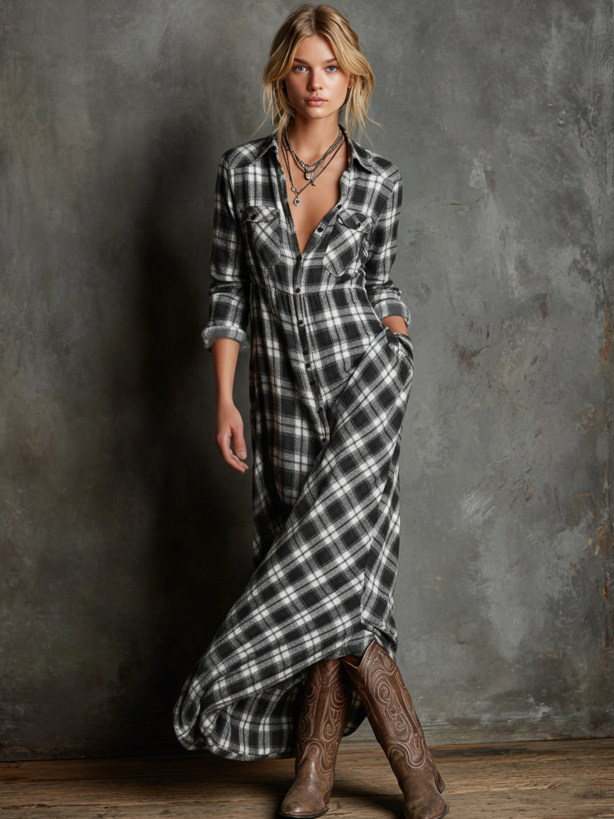 AILENE | VESTIDO CAMISERO CLÁSICO DE CUADROS VERDES