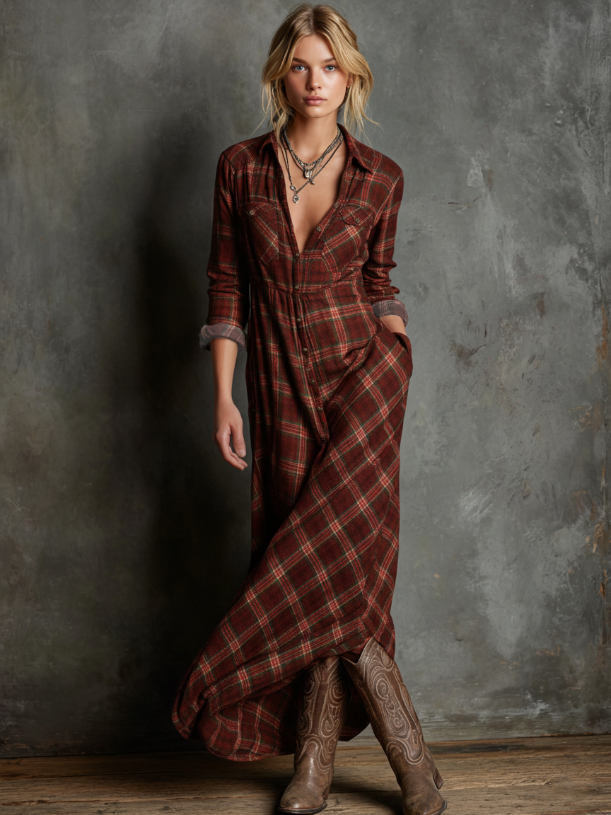 AILENE | VESTIDO CAMISERO CLÁSICO DE CUADROS VERDES