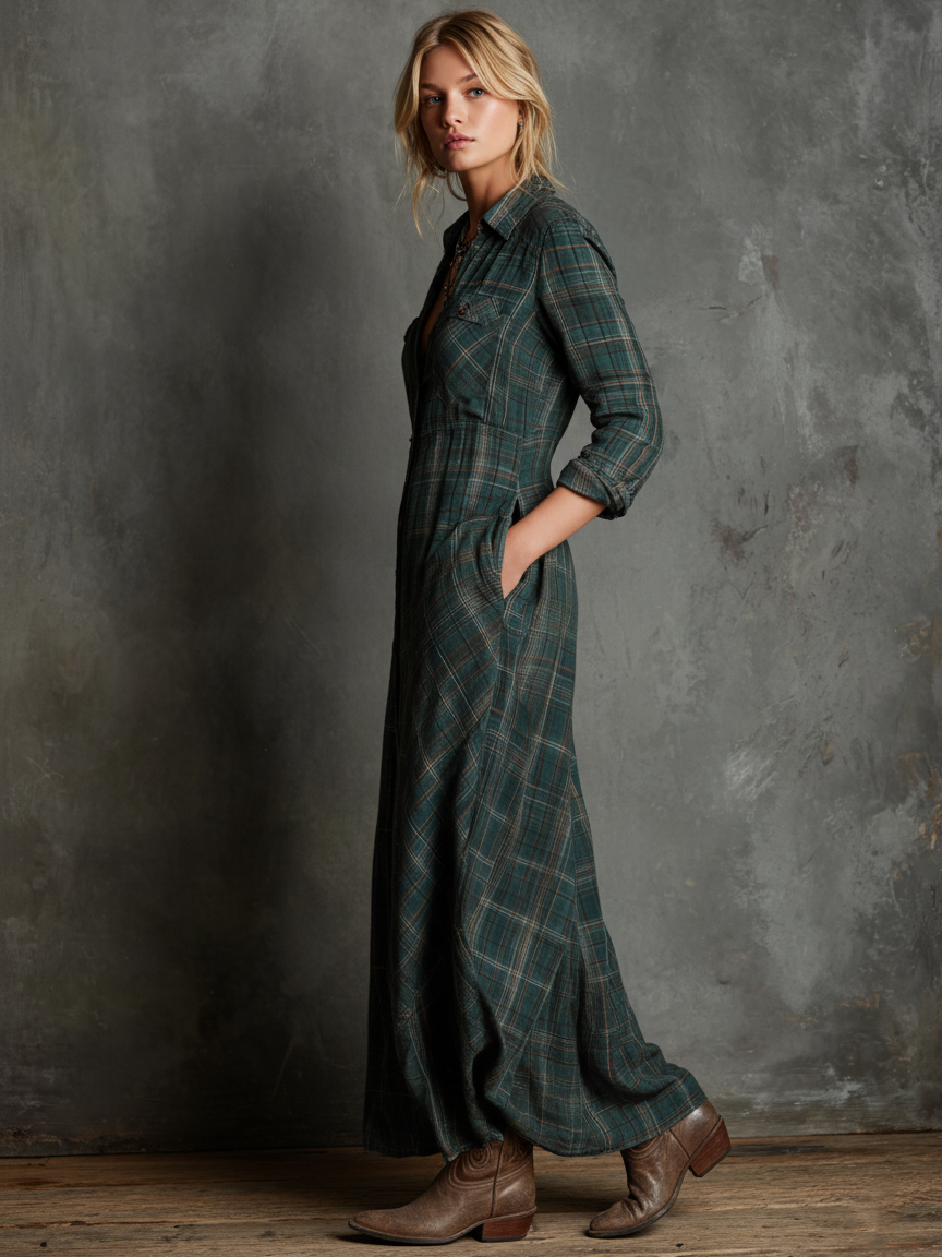 AILENE | VESTIDO CAMISERO CLÁSICO DE CUADROS VERDES