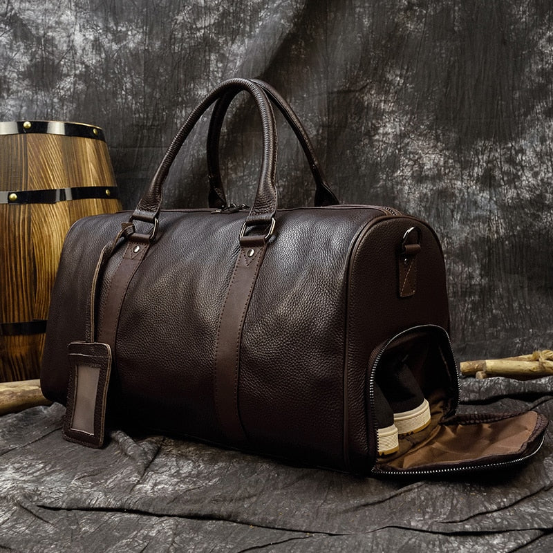 Bolsa de viaje de cuero auténtico suave y lujosa