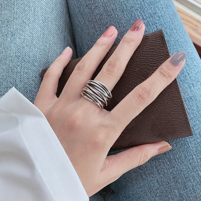 MARTA | Anillo ajustable de plata 925 con diseño en capas