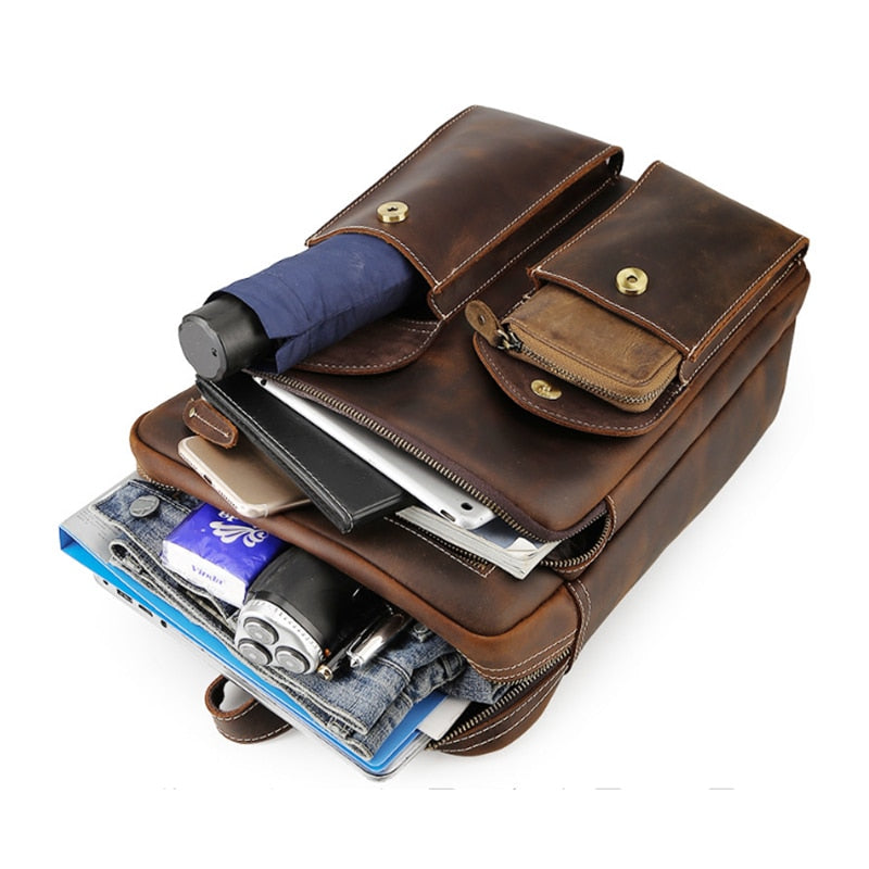 Gran mochila vintage de cuero para hombres