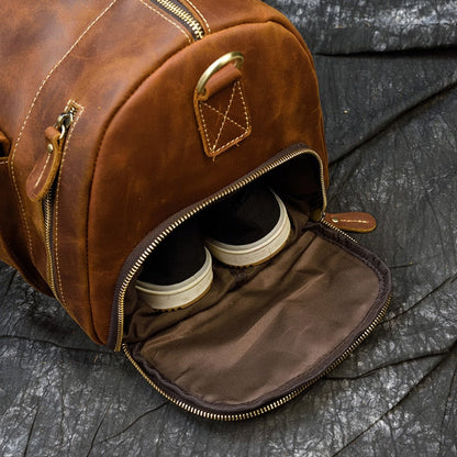 Bolsa de viaje de cuero Retro Crazy Horse con compartimento separado para zapatos