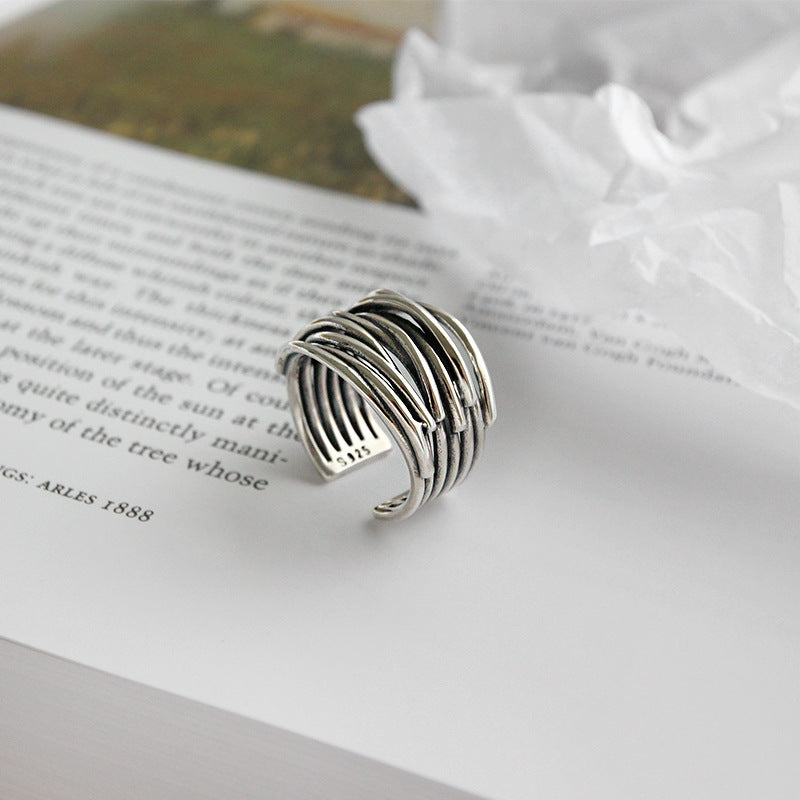 MARTA | Anillo ajustable de plata 925 con diseño en capas