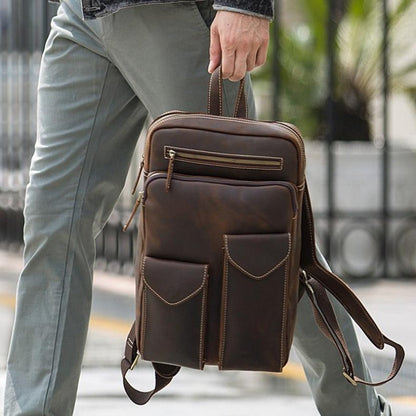 Gran mochila vintage de cuero para hombres