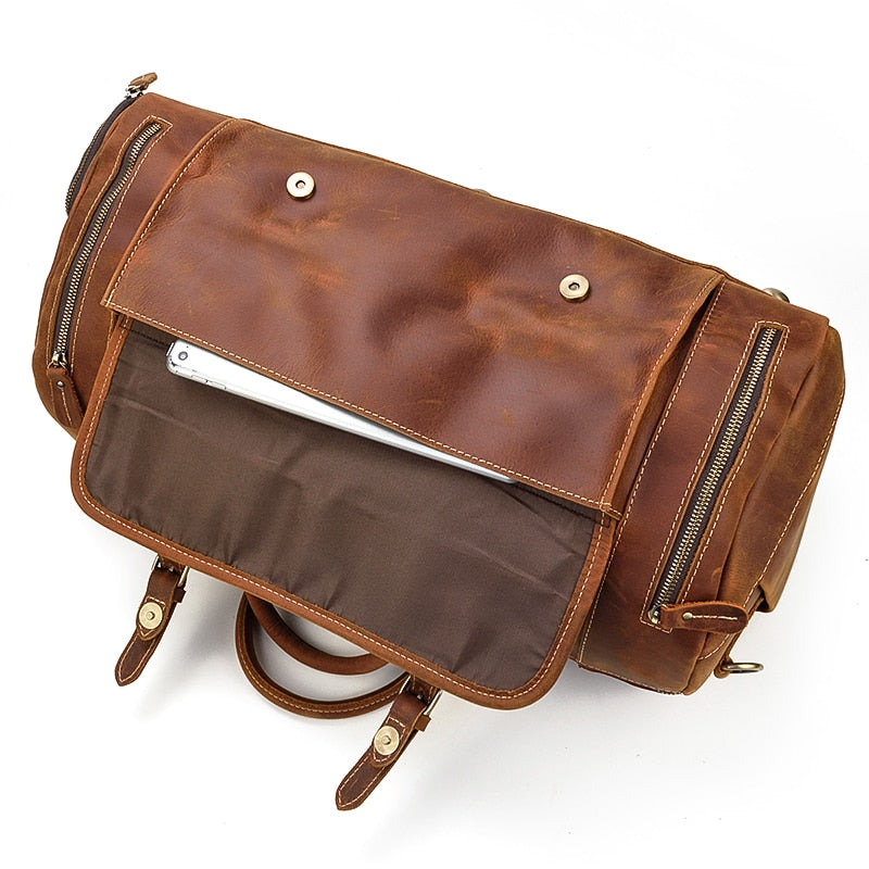 Bolsa de viaje de cuero Retro Crazy Horse con compartimento separado para zapatos