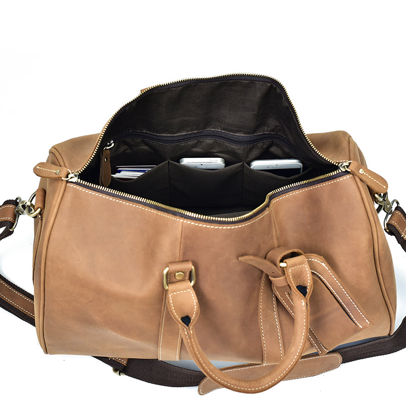 Bolso de viaje de cuero Crazy Horse vintage para hombres