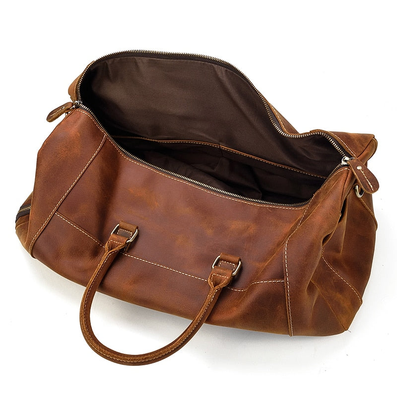 Bolsa de viaje de cuero Retro Crazy Horse con compartimento separado para zapatos