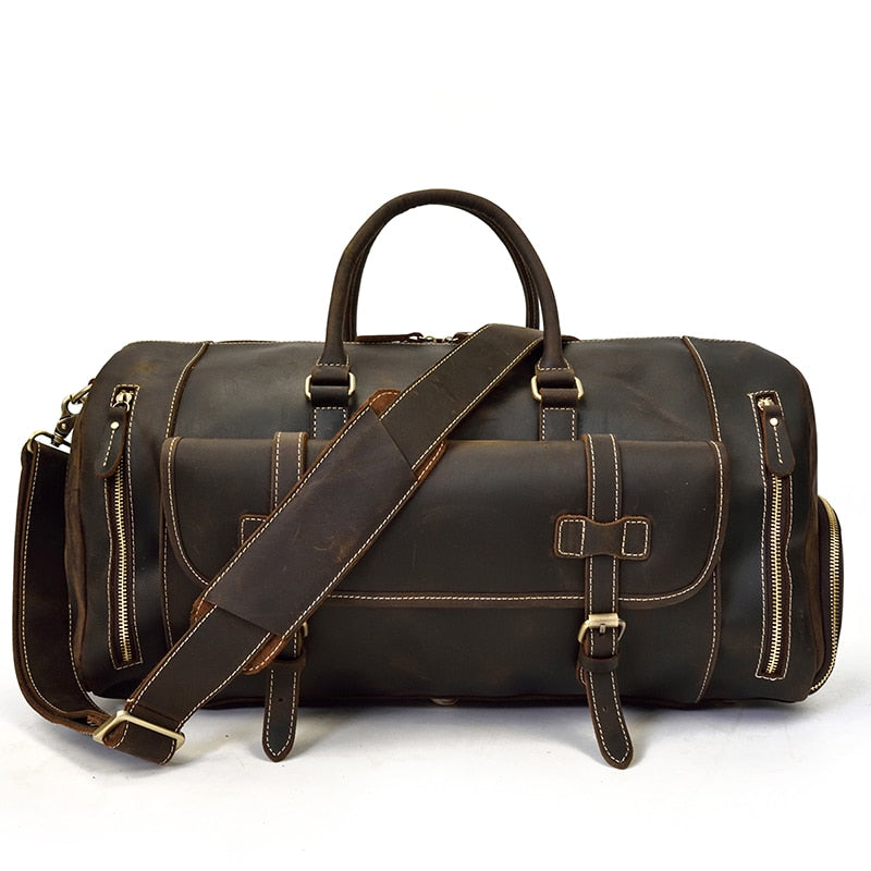 Bolsa de viaje de cuero Retro Crazy Horse con compartimento separado para zapatos