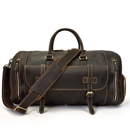Bolsa de viaje de cuero Retro Crazy Horse con compartimento separado para zapatos