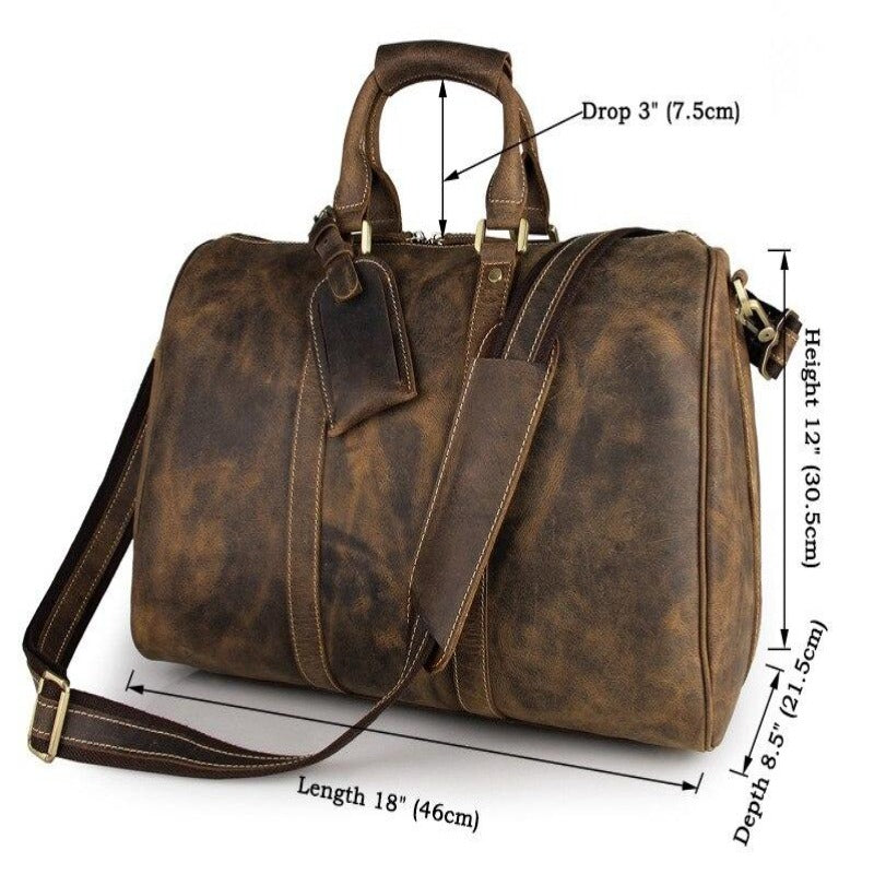 Bolso de viaje de cuero Crazy Horse vintage para hombres