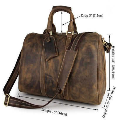Bolso de viaje de cuero Crazy Horse vintage para hombres