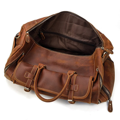 Bolsa de viaje de cuero Retro Crazy Horse con compartimento separado para zapatos