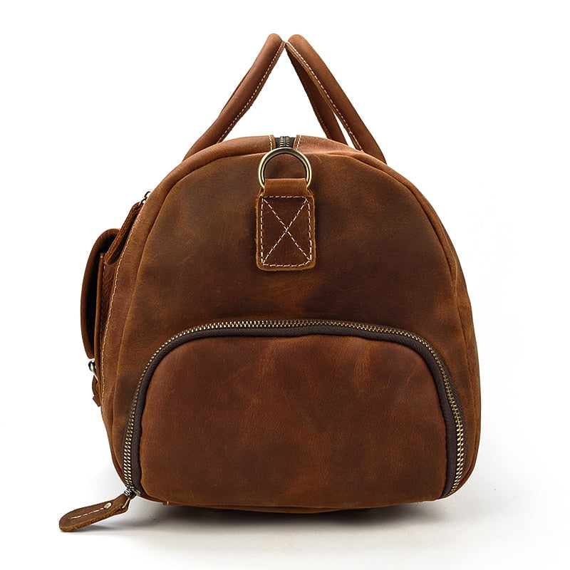 Bolsa de viaje de cuero Retro Crazy Horse con compartimento separado para zapatos