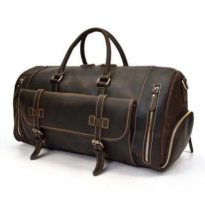 Bolsa de viaje de cuero Retro Crazy Horse con compartimento separado para zapatos