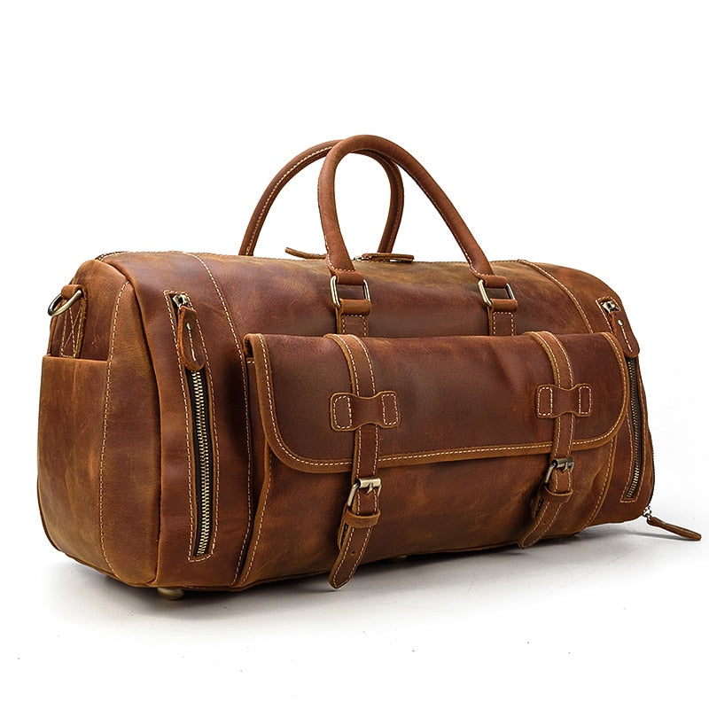 Bolsa de viaje de cuero Retro Crazy Horse con compartimento separado para zapatos