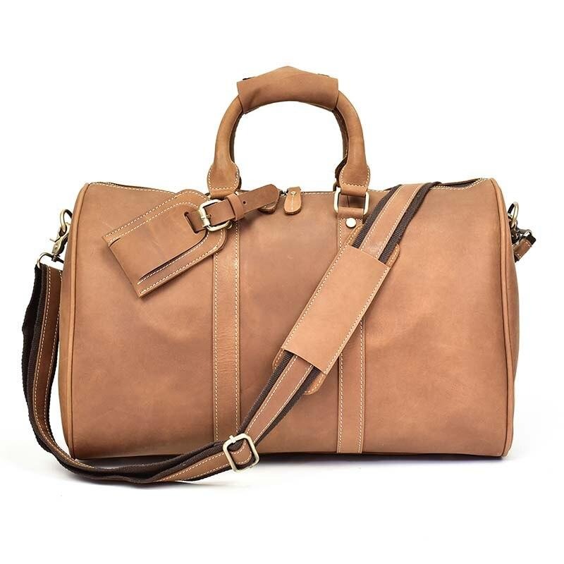 Bolso de viaje de cuero Crazy Horse vintage para hombres