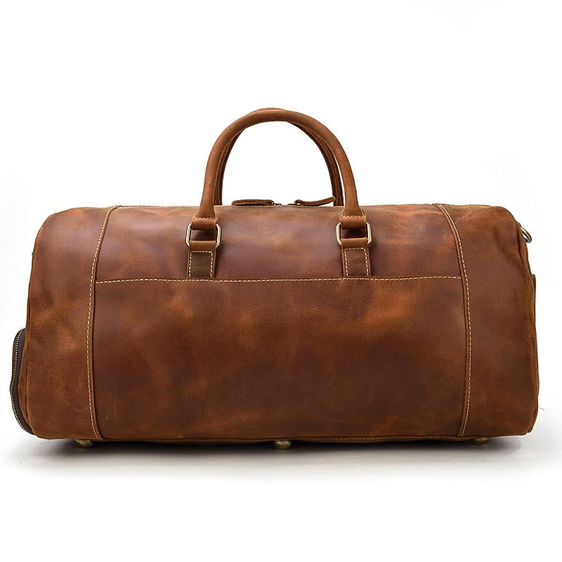 Bolsa de viaje de cuero Retro Crazy Horse con compartimento separado para zapatos