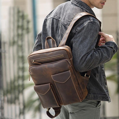 Gran mochila vintage de cuero para hombres