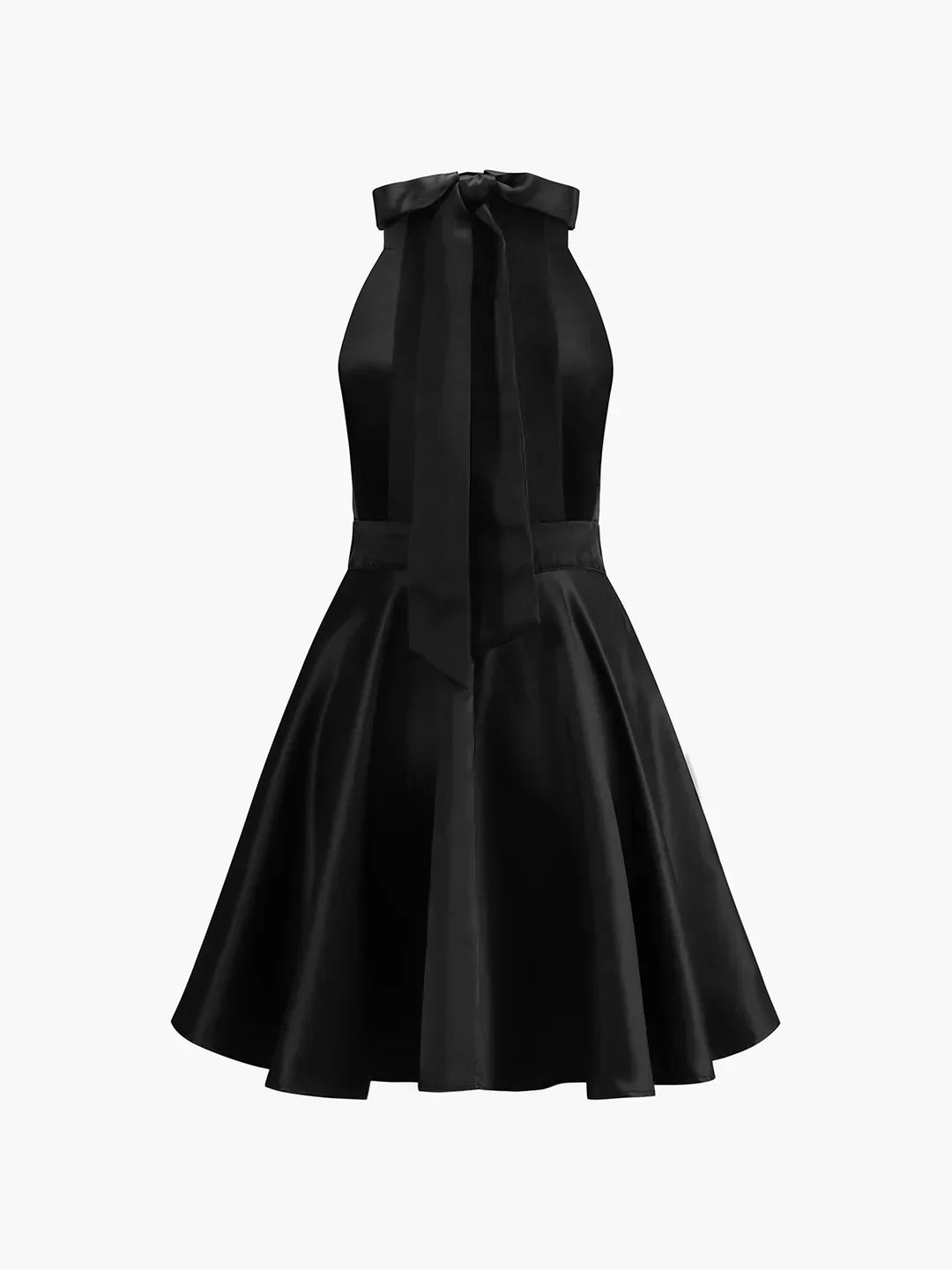 Carolina | Vestido mini plisado de satén con nudo, bolsillos dobles y espalda abierta