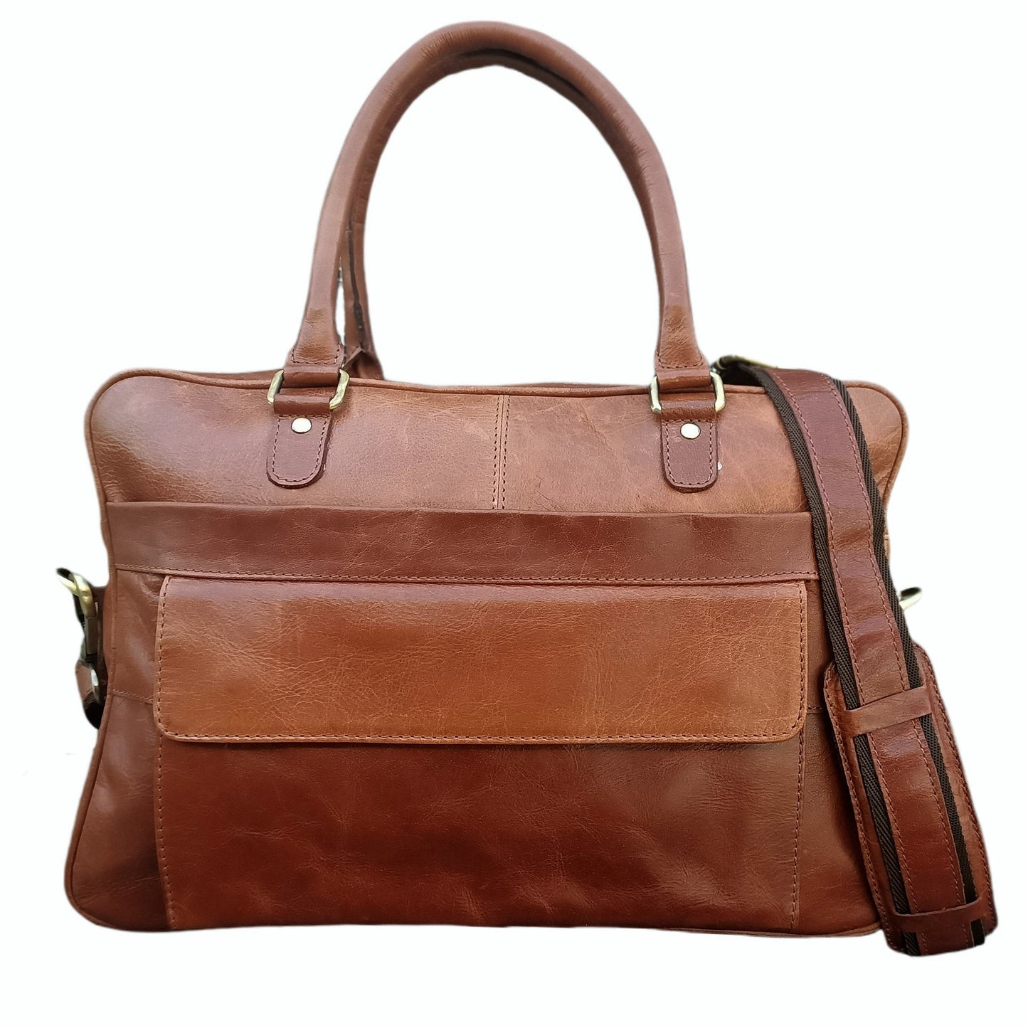 Bolso de cuero marrón para ordenador
